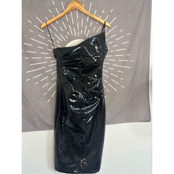 NWT Avec Les Files Faux-Ever Leather One Shoulder Dress - Picture 3 of 6